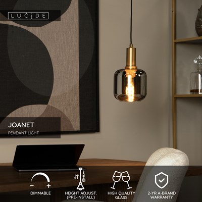 Lucide JOANET - Pendant light - Ø 16 cm - 1xE27 - Smoke Grey